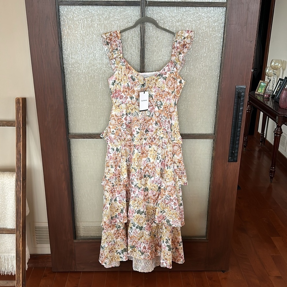 Anthropologie En Saison Presley eyelet ruffle Midi Dress size large New with tag - Picture 7 of 12
